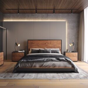 "Experience the epitome of modern comfort with our sleek MDF low base king size bed.
